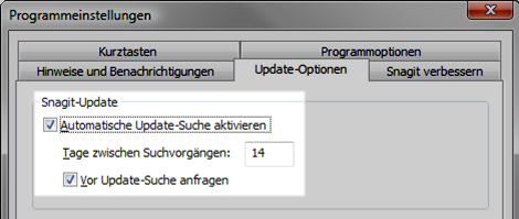 Einstellungen für Updatesuche